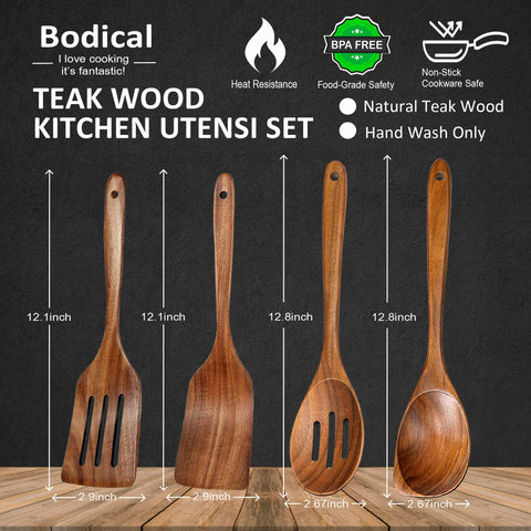 BodiCal teak 12in slotted spatula for safe flipping