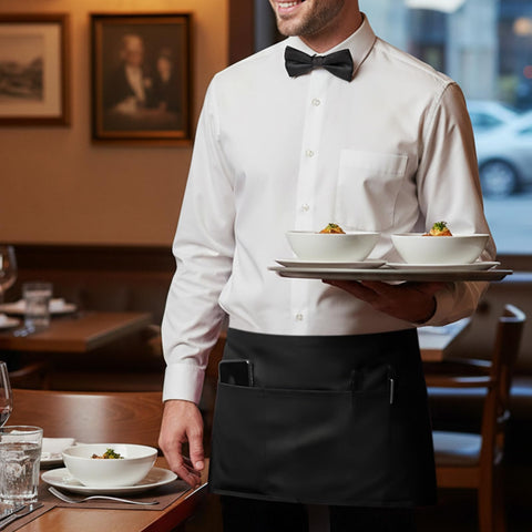 BOHARERS 3-pocket apron back view highlights durable hem and full coverage.