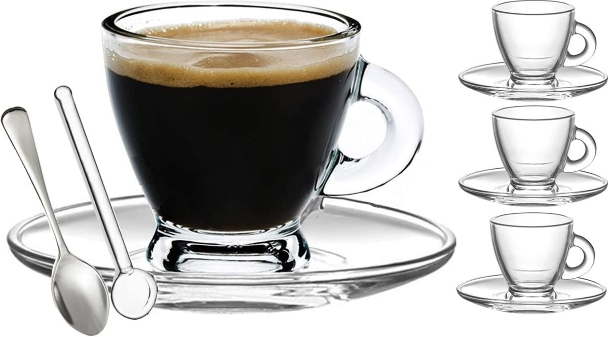 BOHEM'S espresso demitasse cups set of four on a saucer, ideal for tasting aromas.