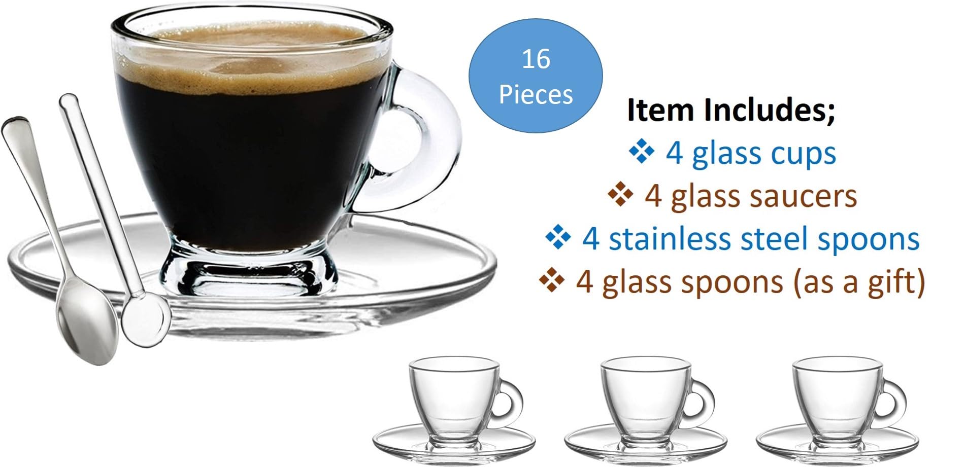 BOHEM'S glass saucers pair with cups for stable serving and no condensation.