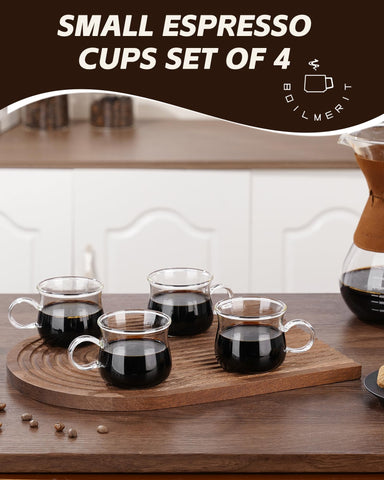 BOILMERIT demitasse glasses in clear borosilicate resist temperature shifts.