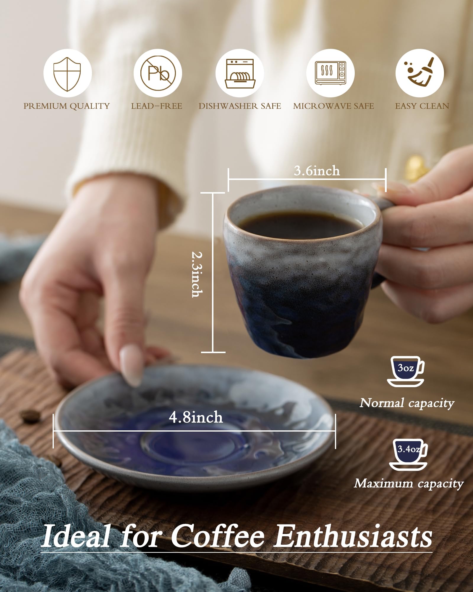 Boilmerit lead-free ceramic espresso cups for safe daily use.