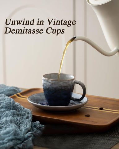 Boilmerit Italian blue demitasse cups ideal for authentic espresso rituals.