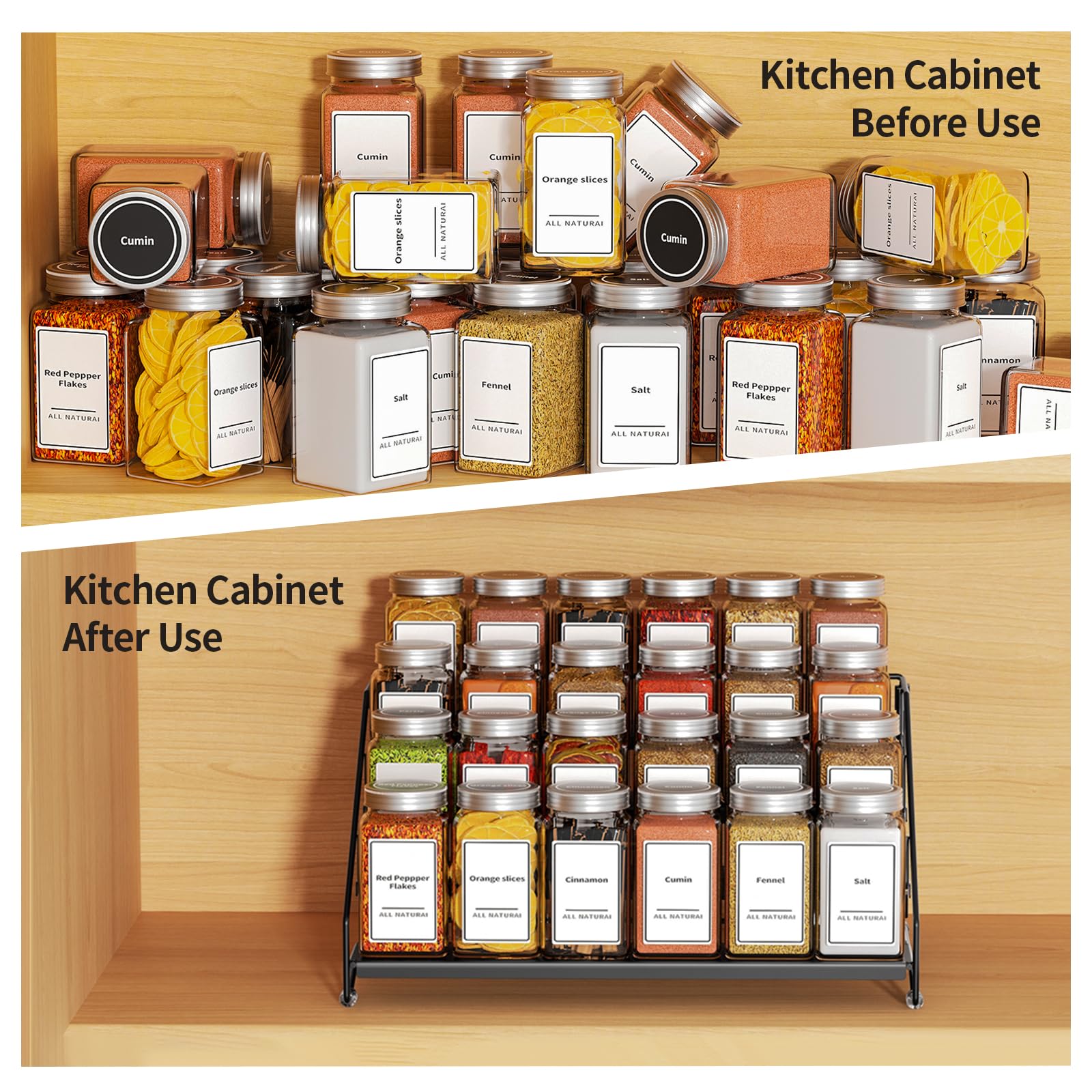 BOIVSHI 24-jar capacity stores a wide range of spices together.