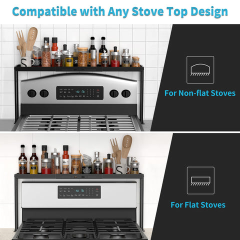 BOIVSHI shelf extended to fit a 30-inch stove top with adjustable length.