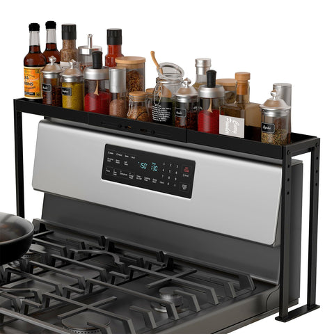 BOIVSHI Stove Top Shelf in kitchen setup enhances organization.