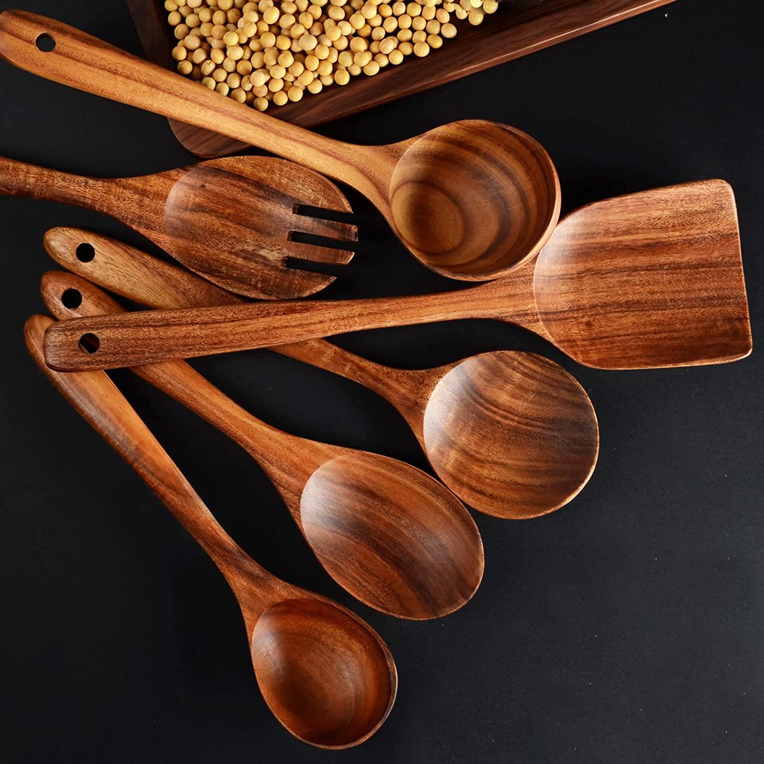 Bokalaka soup spoon teak wood, sturdy tool for ladling hot broths.