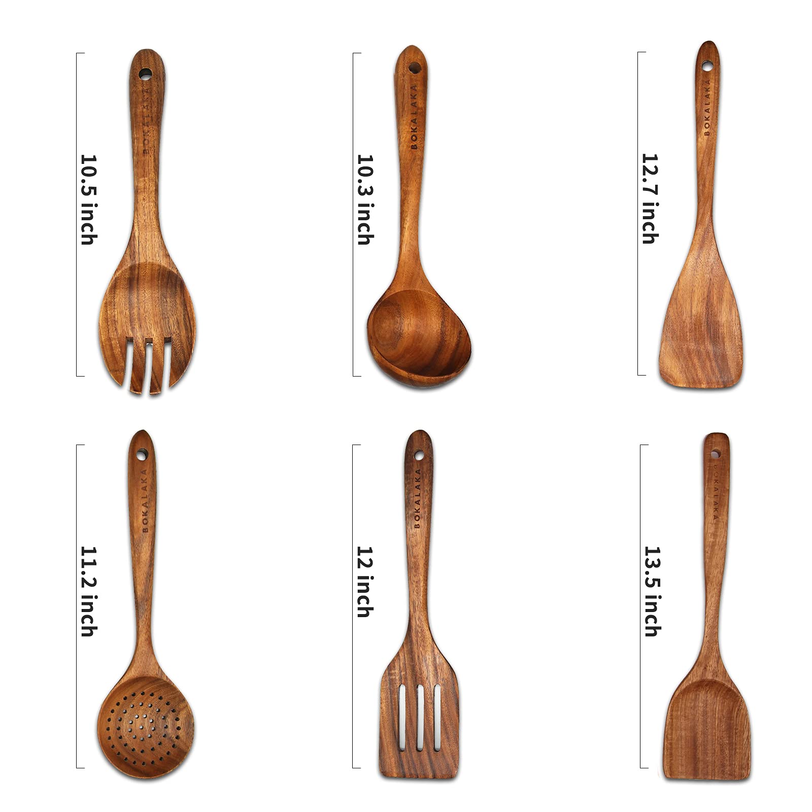 BOKALAKA teak spatula close-up highlighting smooth edge and heat-friendly design.