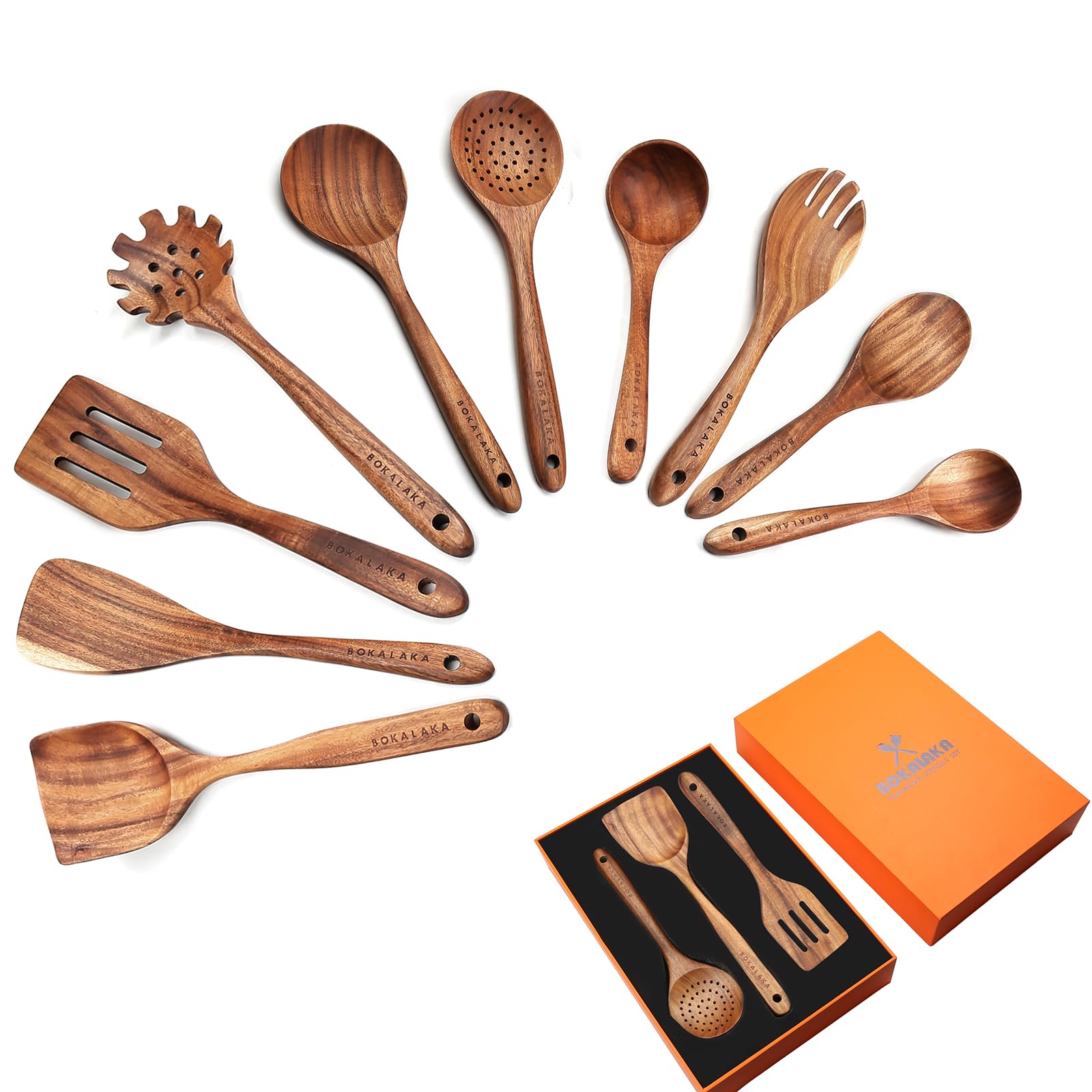 BOKALAKA teak spoons set for versatile cooking on nonstick pans