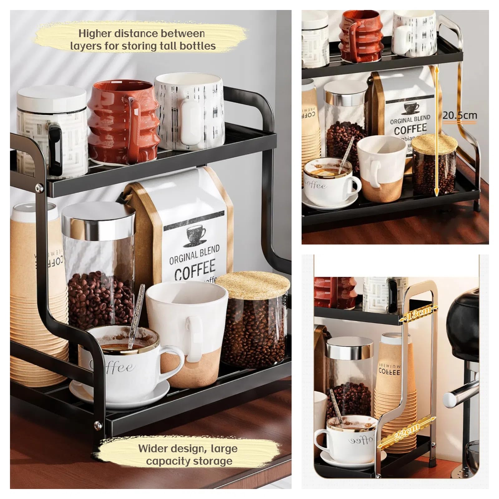 Bokelai black metal countertop rack blends with modern kitchen decor