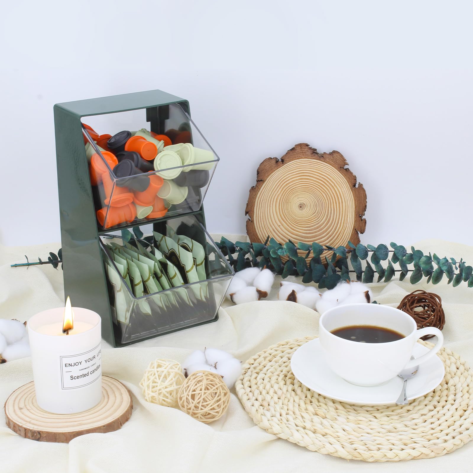 Bokelai modern green and clear desktop storage complements home kitchen decor.