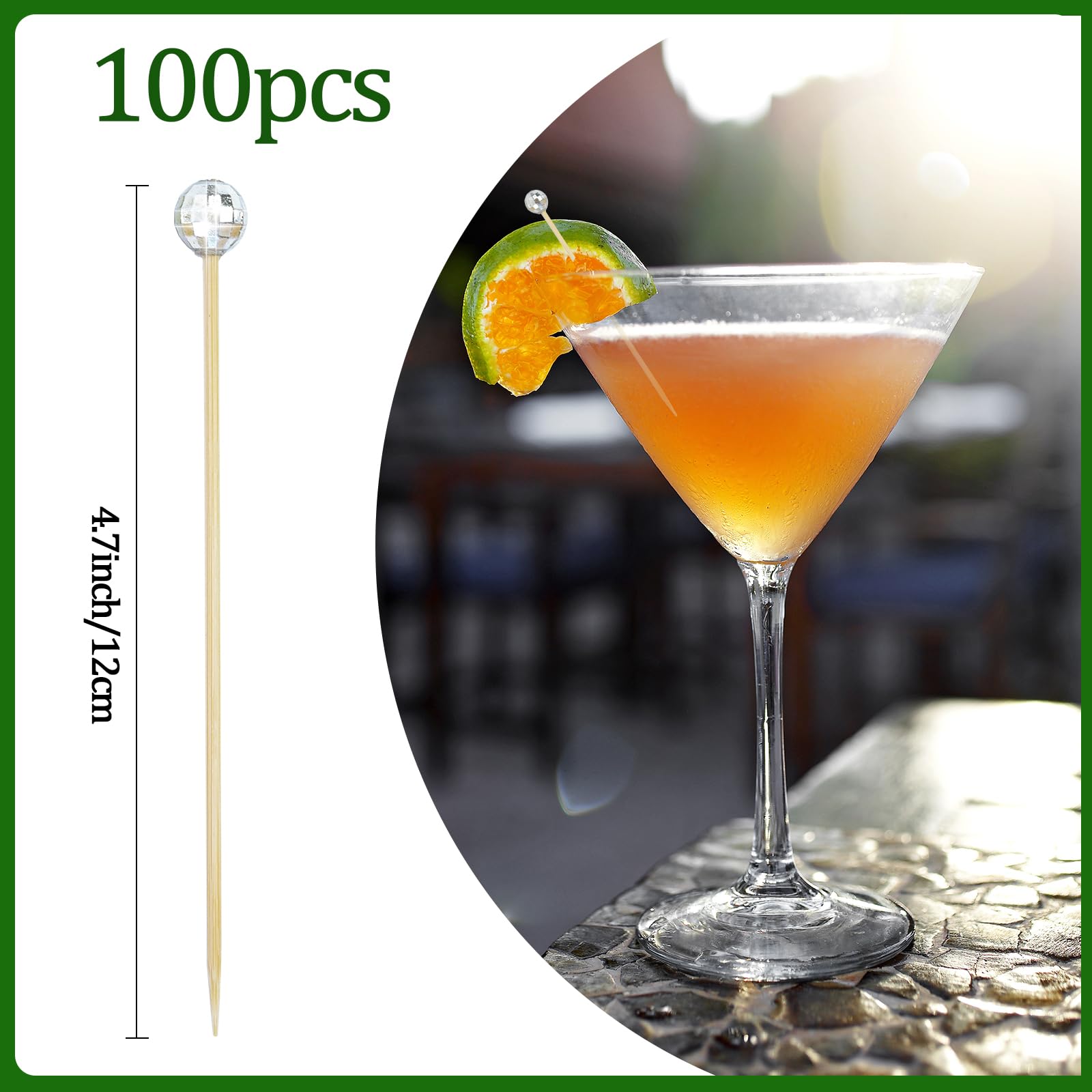 BOKFJBP bamboo skewers with disco ball provide sturdy food garnishing