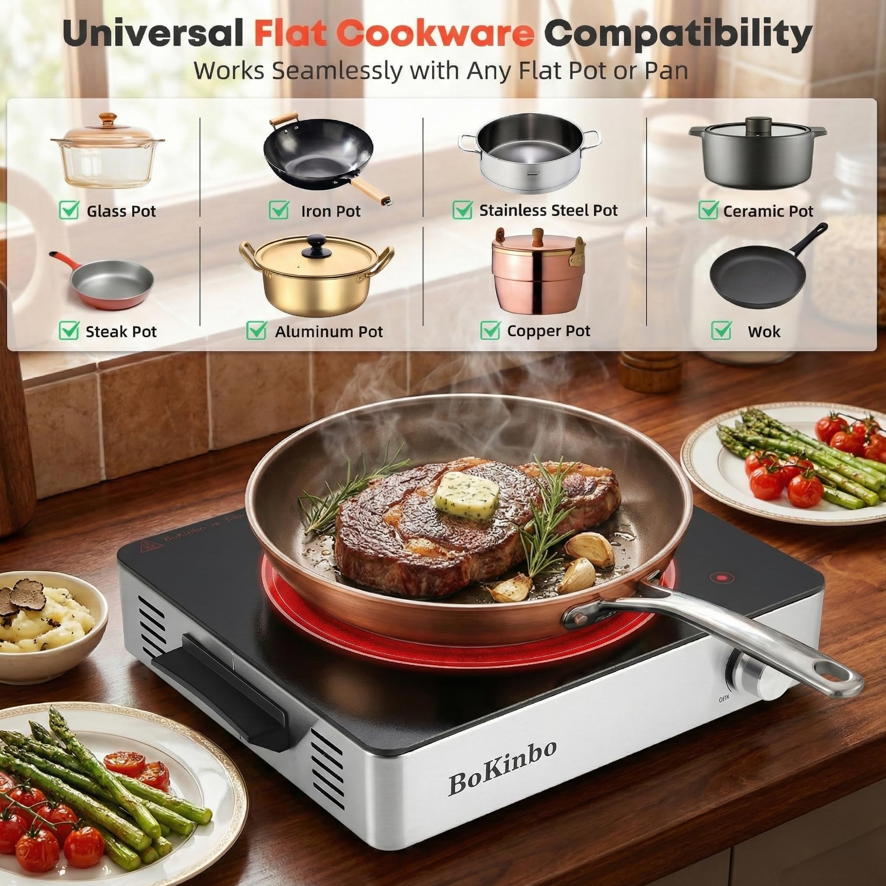 BoKinbo compact portable stove side view for easy transportation