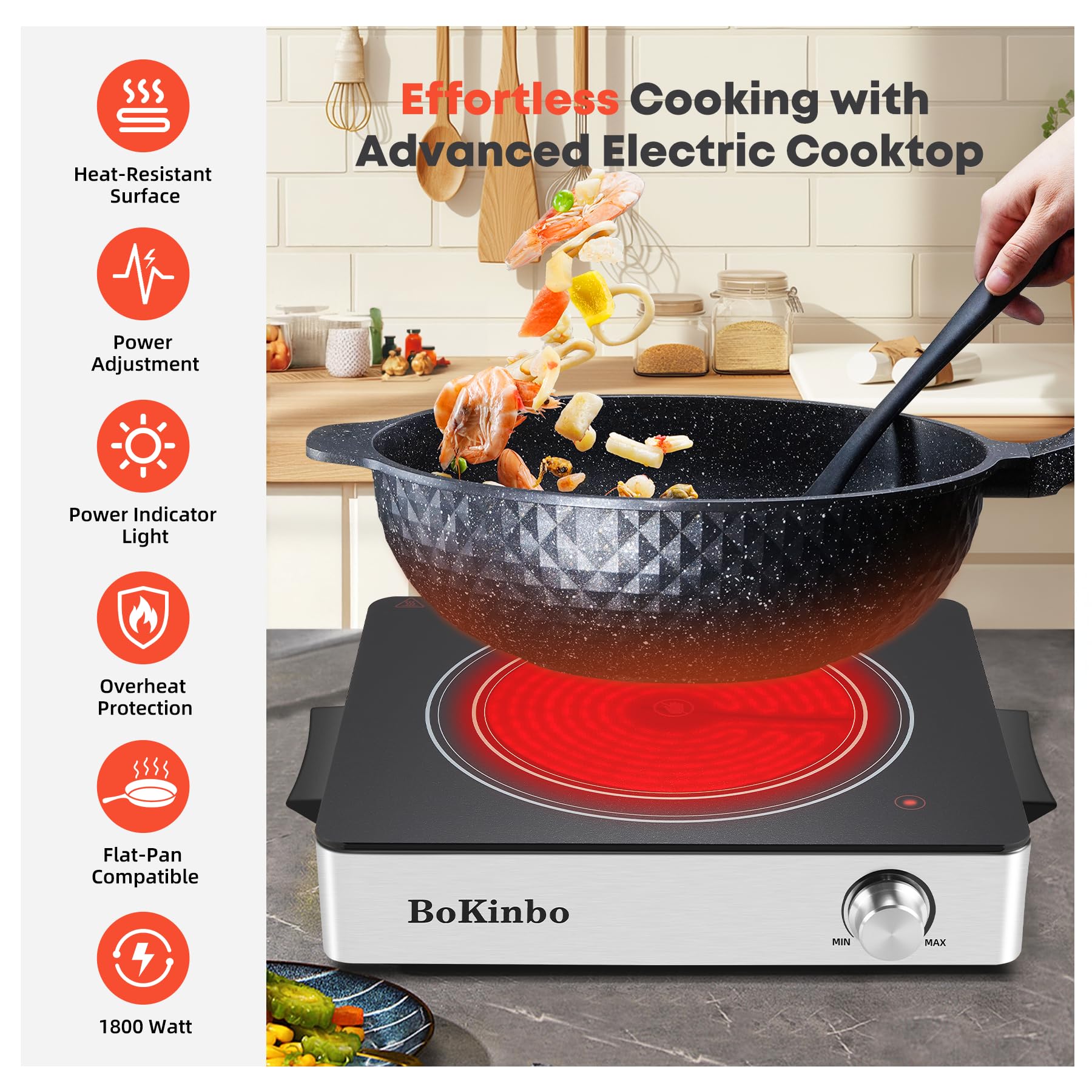 BoKinbo electric stove control panel for precise power adjustments