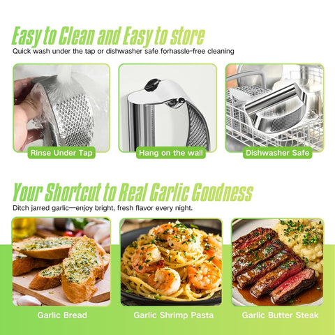 Cleaning brush and garlic peeler included with BOKKY garlic press kit