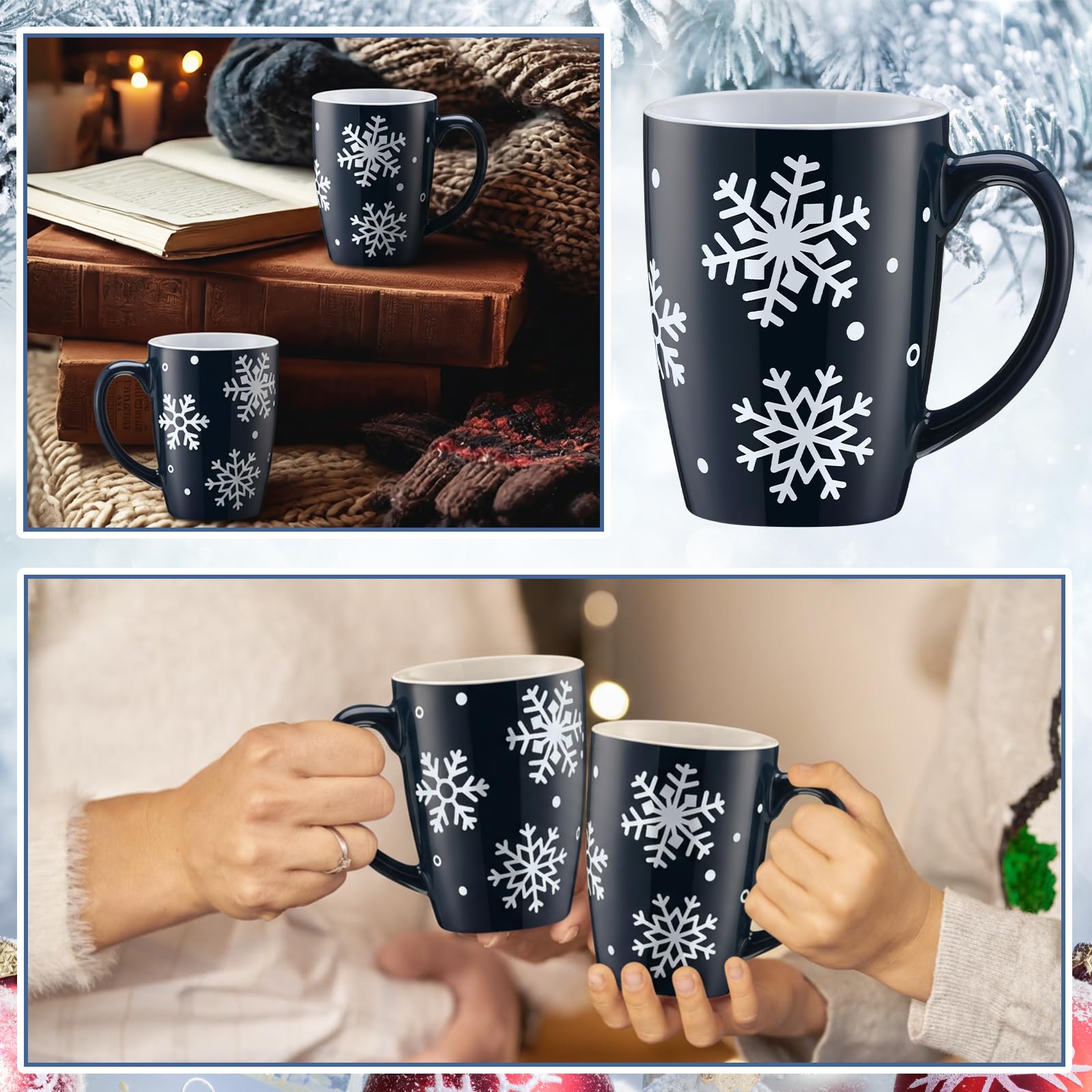 Bokon blue snowflake design mugs elevate daily tea or coffee rituals at home.