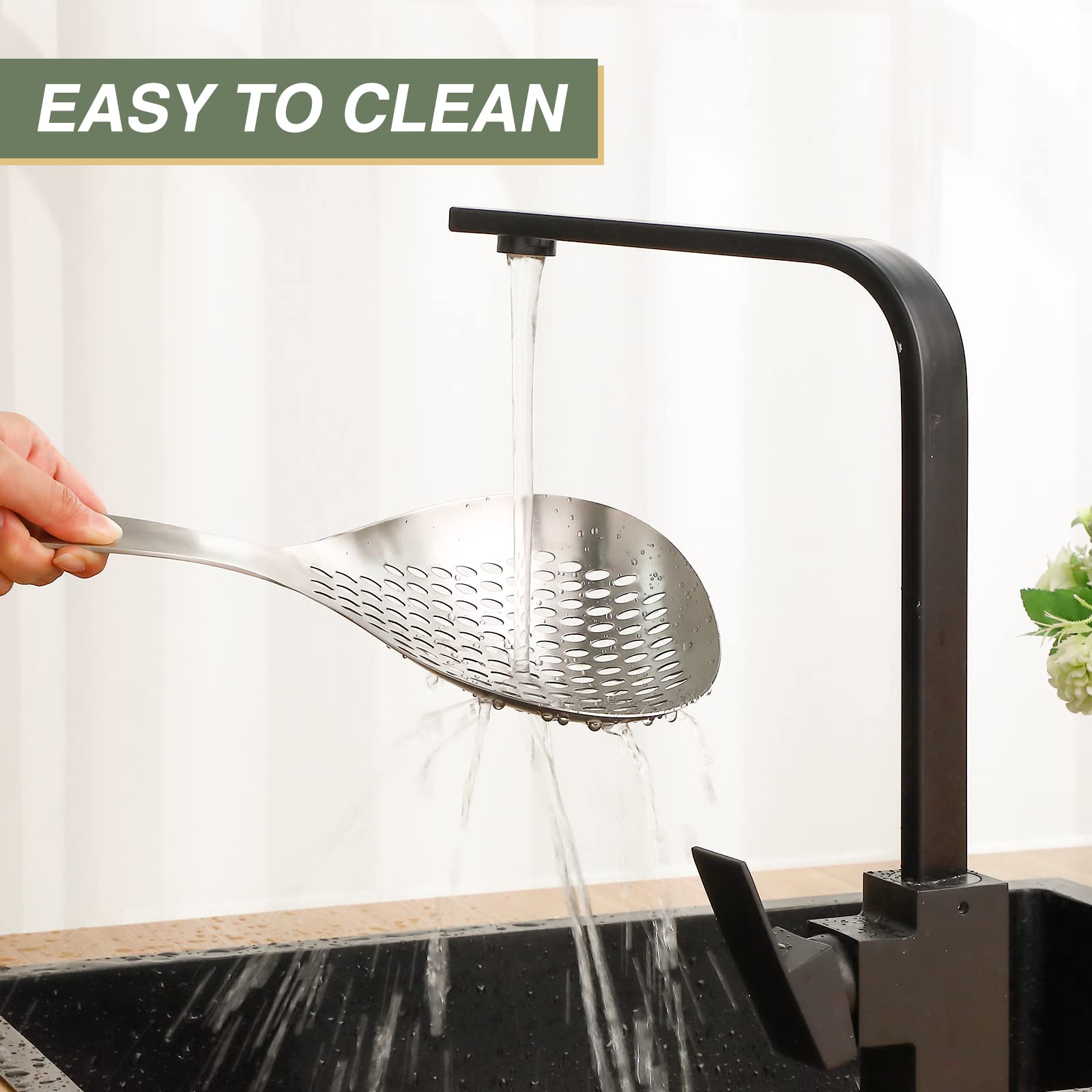 Bokon uniform oval holes speed draining and prevent food from slipping.