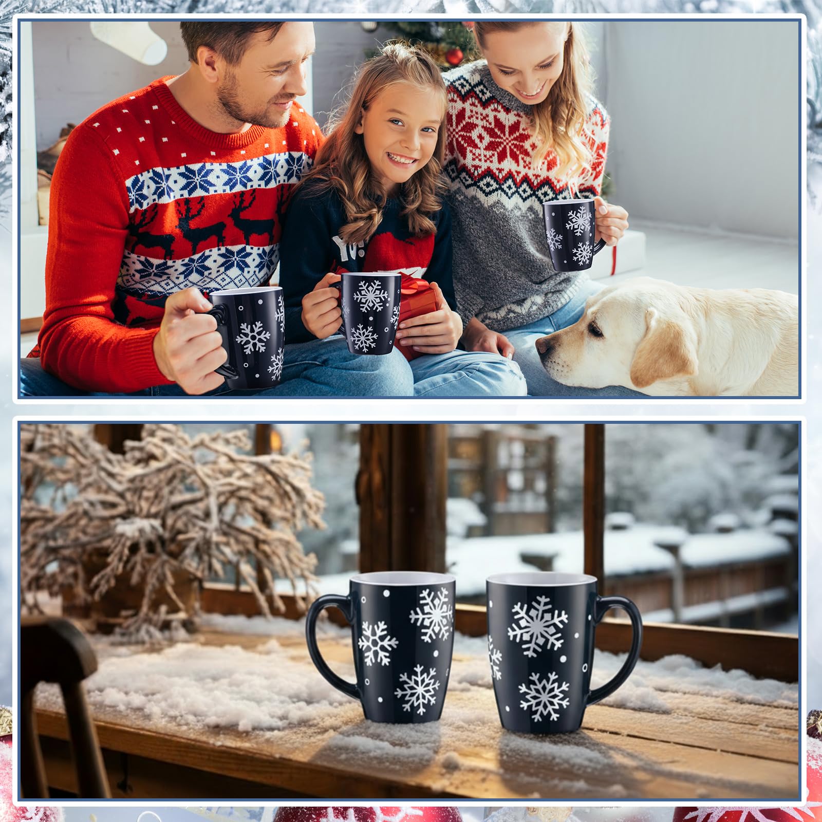 Bokon versatile snowflake mugs suitable for home, office, or party gatherings.