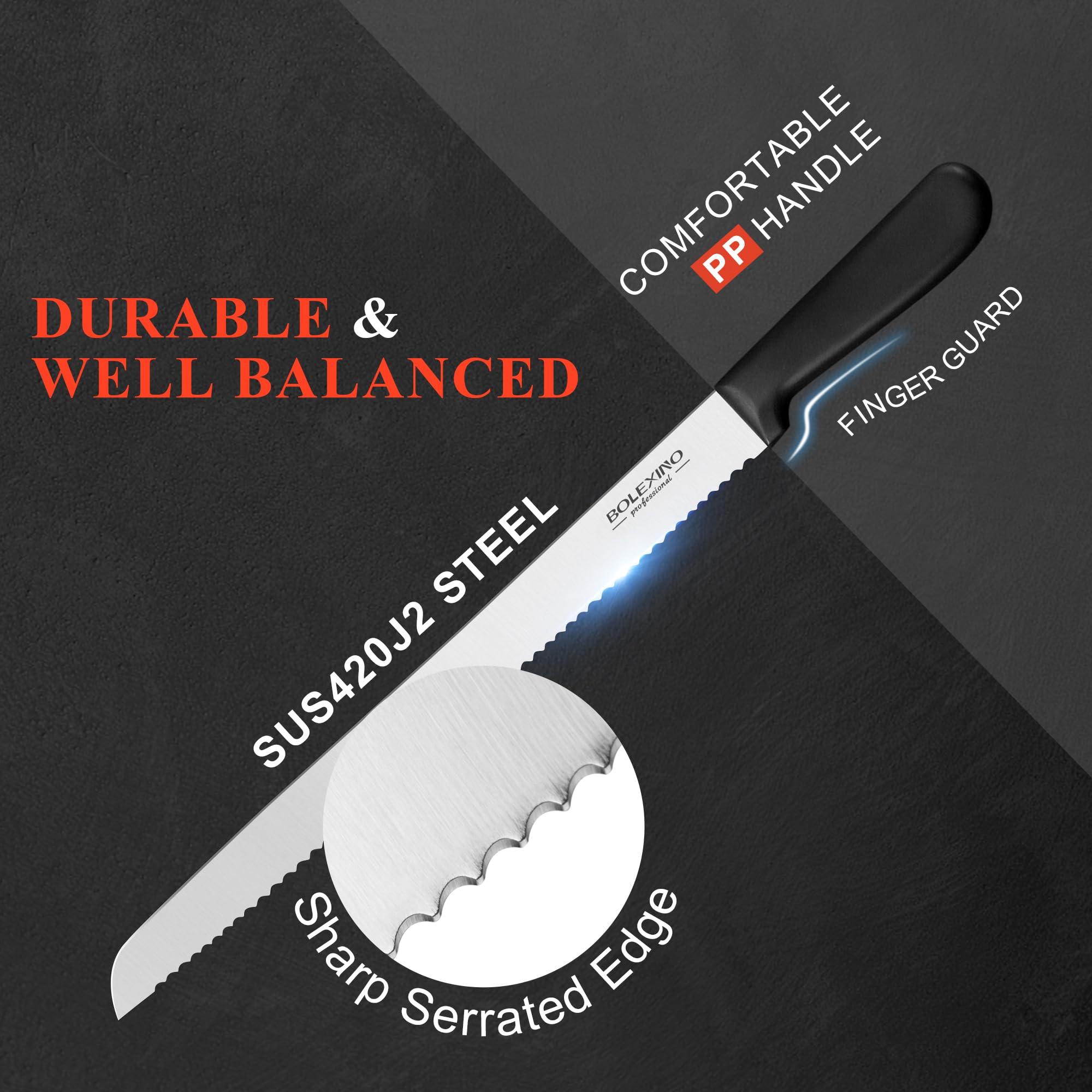 BOLEXINO knife cuts soft cakes and pies neatly