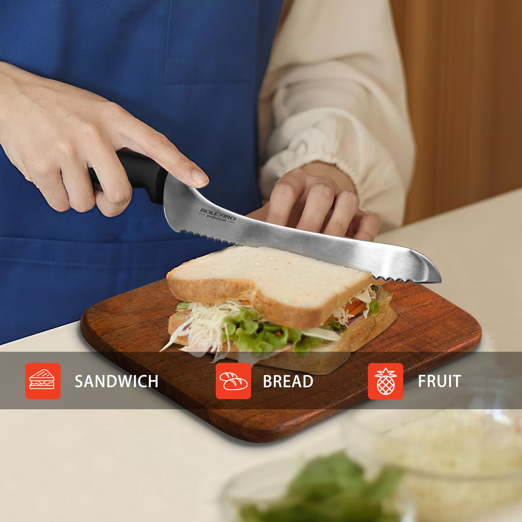 BOLEXINO knife excels at crusty bread, cakes, bagels and more