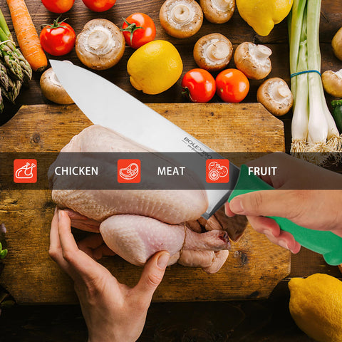 BOLEXINO Japanese stainless steel blade resists rust for reliable kitchen performance.