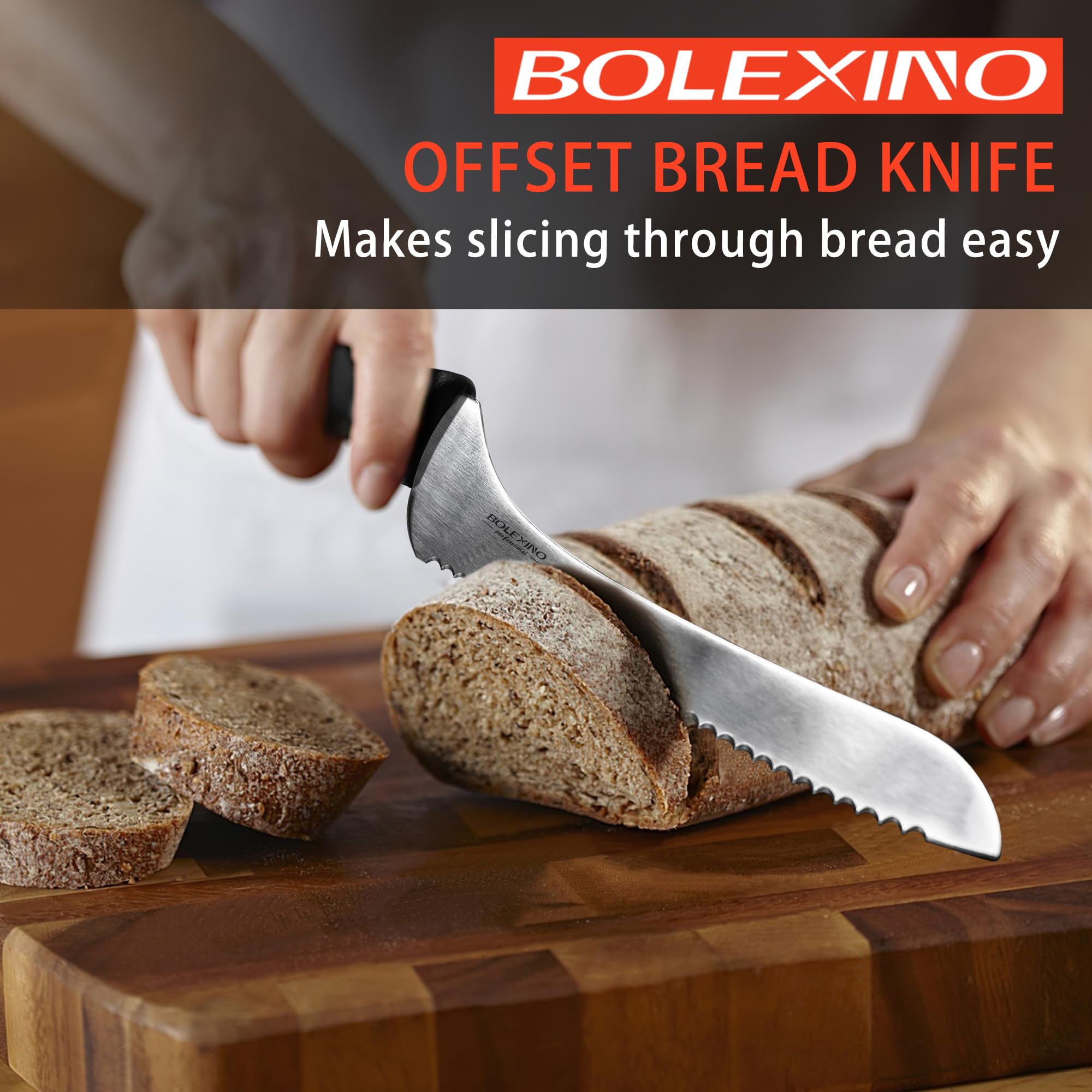 BOLEXINO wavy-edge serrated blade slices crusts smoothly