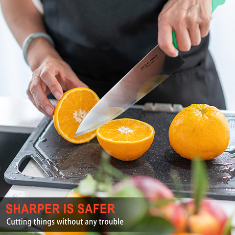 BOLEXINO wide blade enables smooth slicing and dicing across vegetables and proteins.