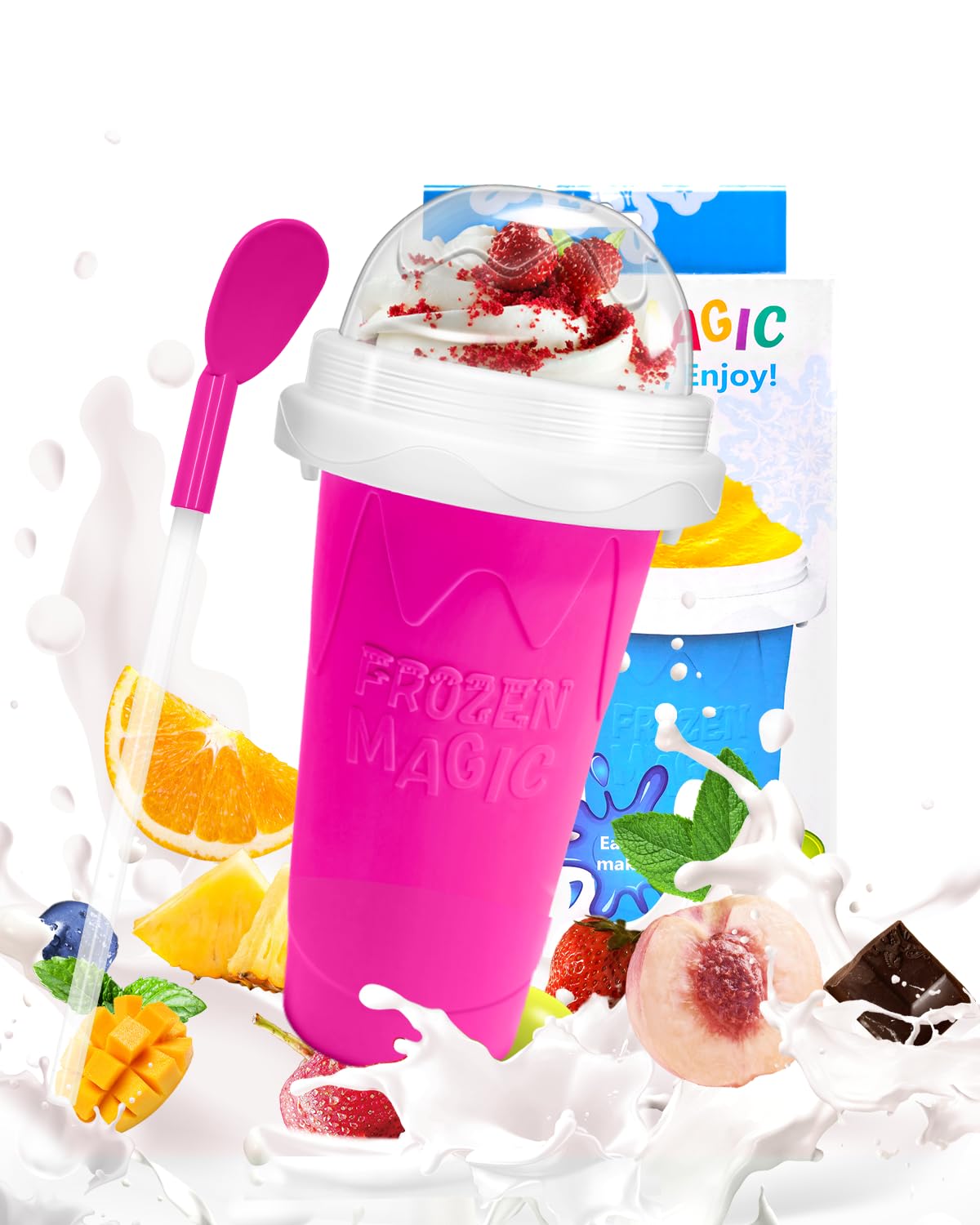 Bollove Slushie Cup pink with lid and straw for on-the-go play with kids