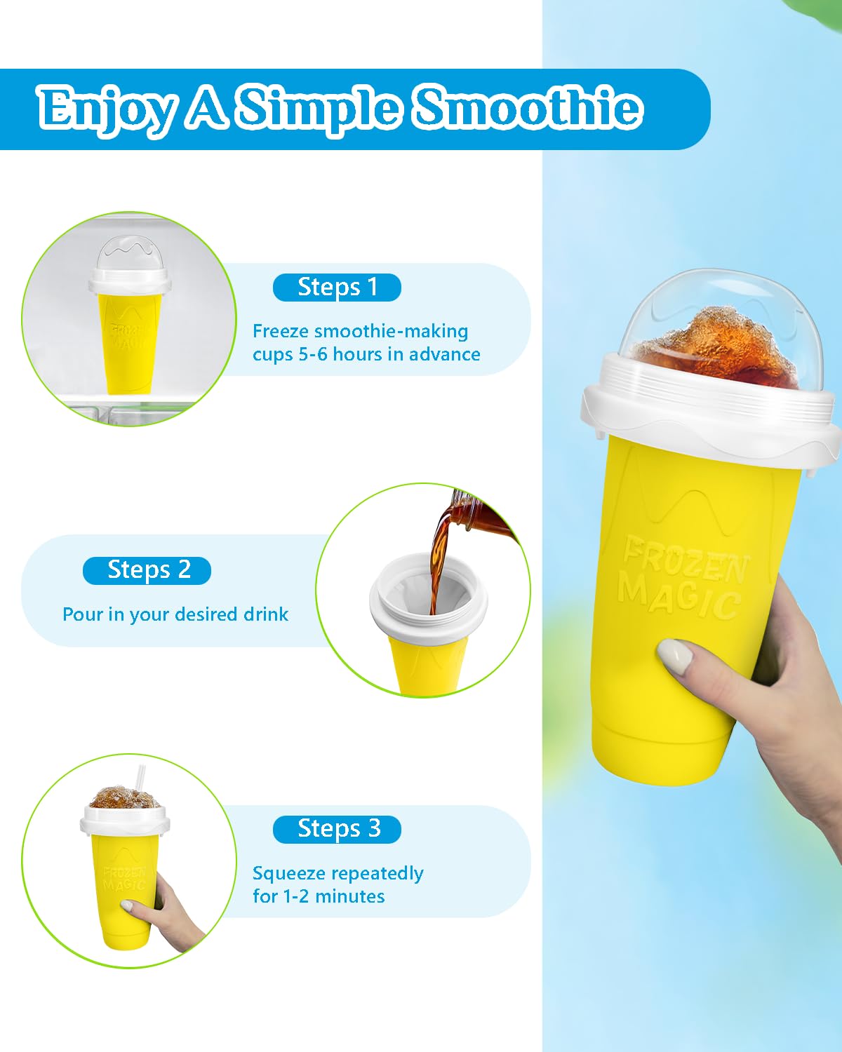 Bollove Slushie Cup squeeze action, no extra ice needed