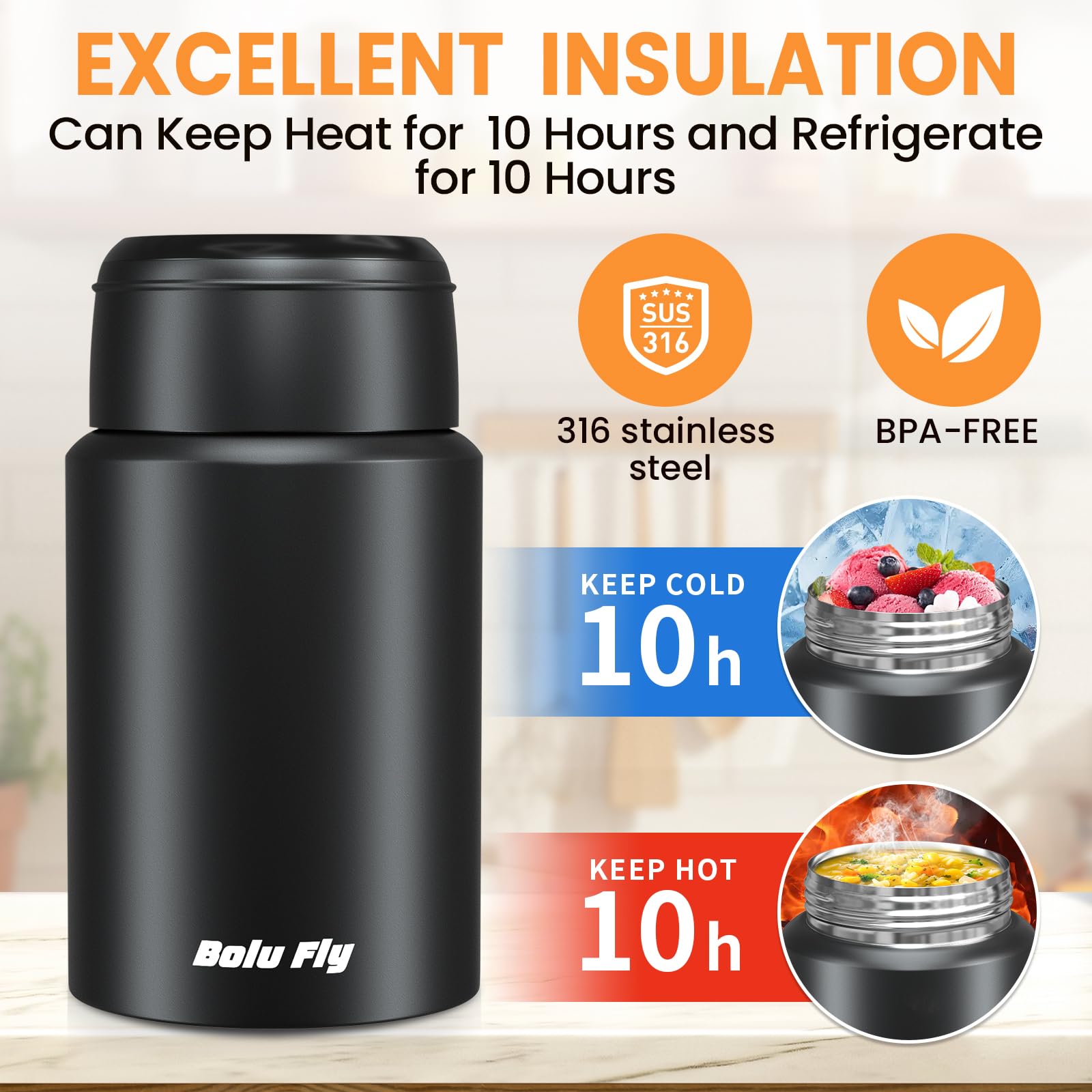 Bolu Fly 18.5oz soup thermo compact for lunch at work