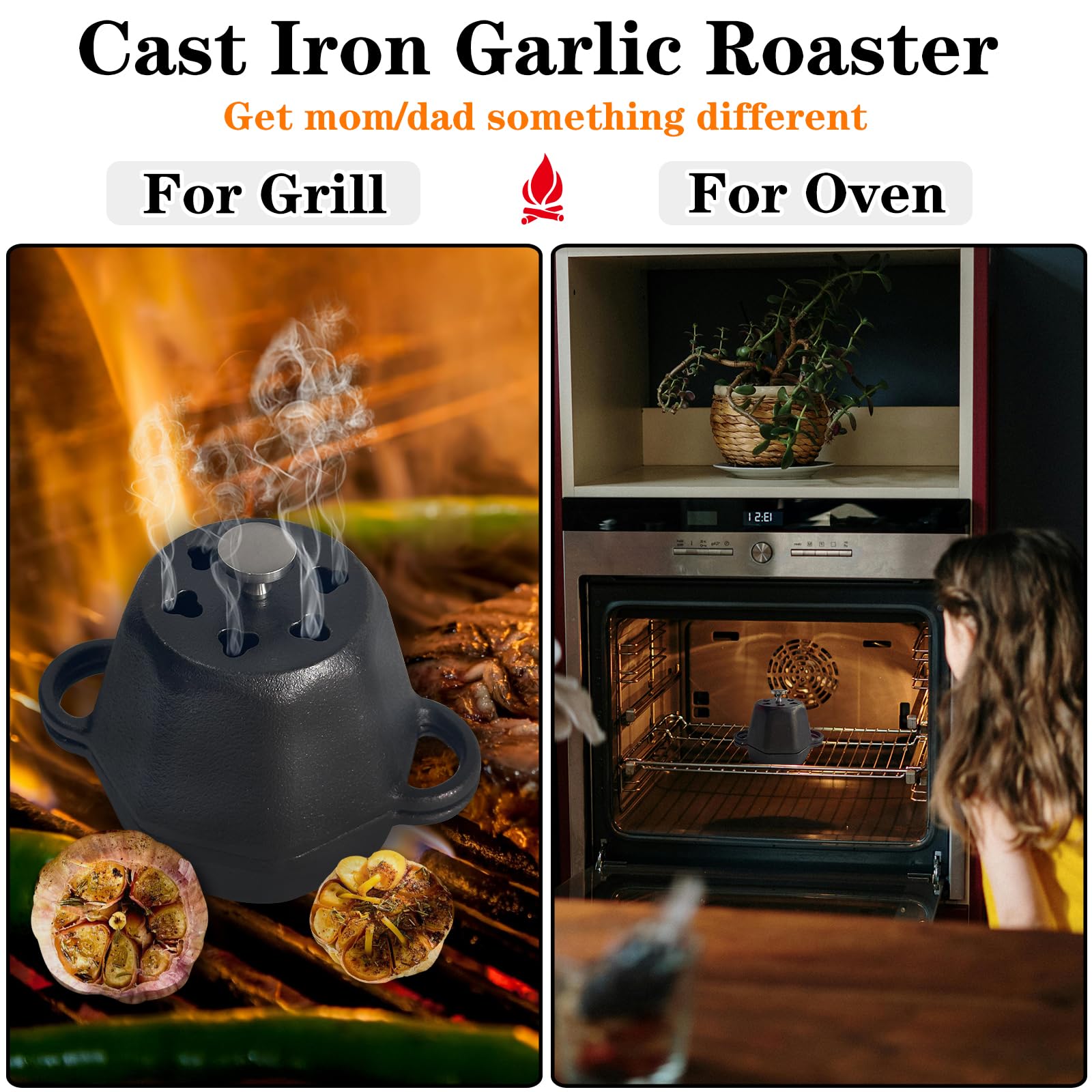 BOLVOUD Garlic Roaster interior view accommodates garlic clusters for even roasting