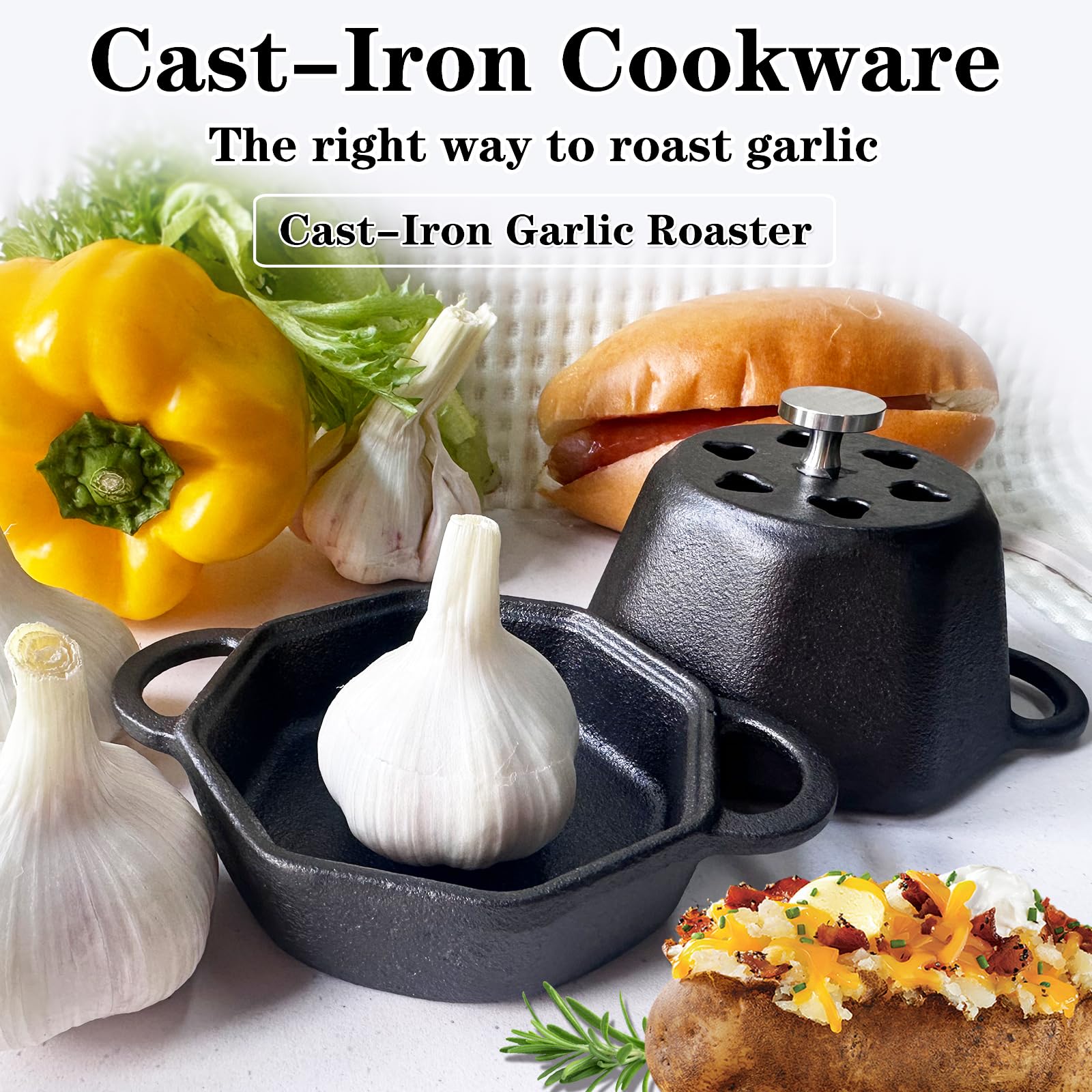 BOLVOUD Garlic Roaster oven-ready scene highlights oven safety up to 500°F