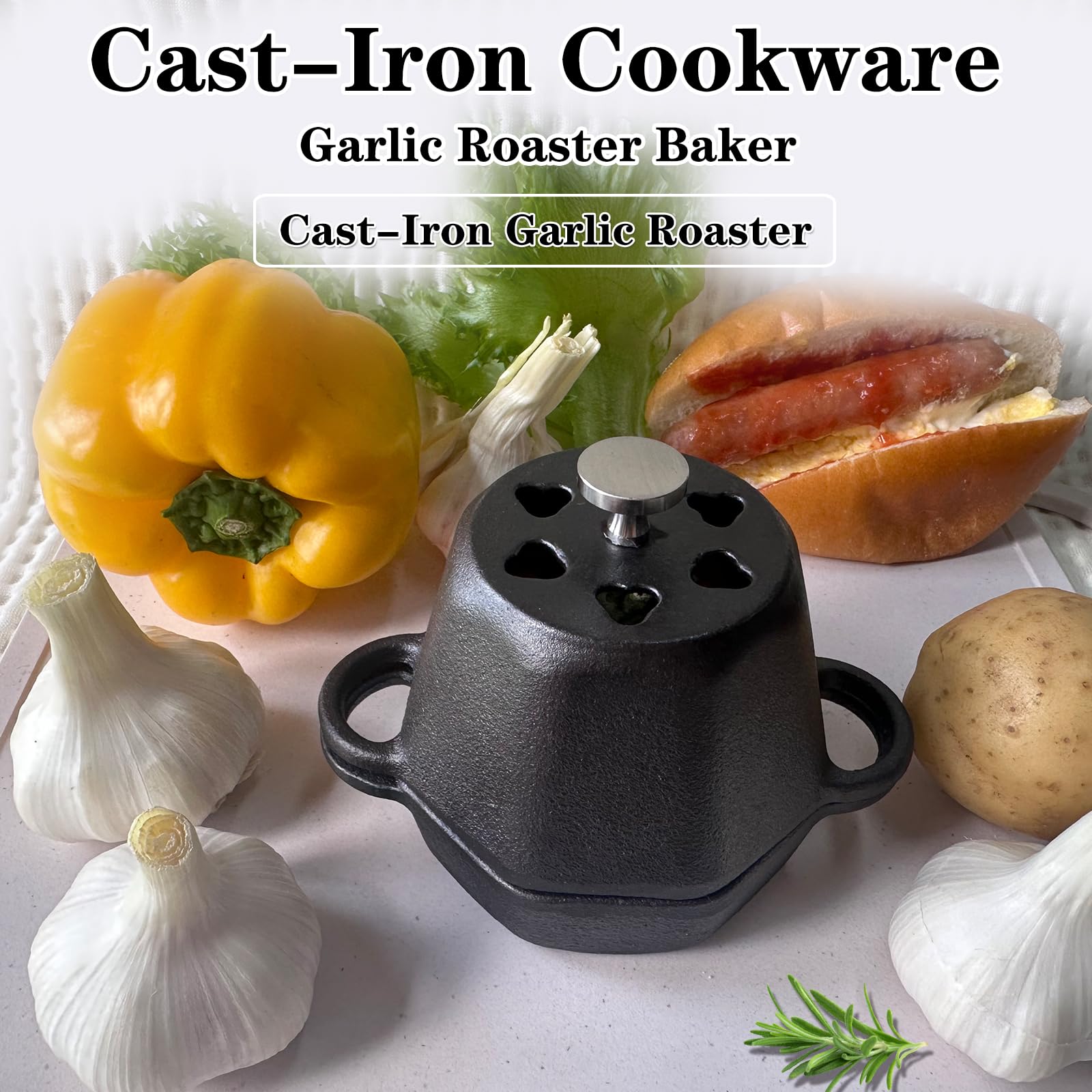 BOLVOUD Garlic Roaster pre-seasoned cast iron offers durable performance