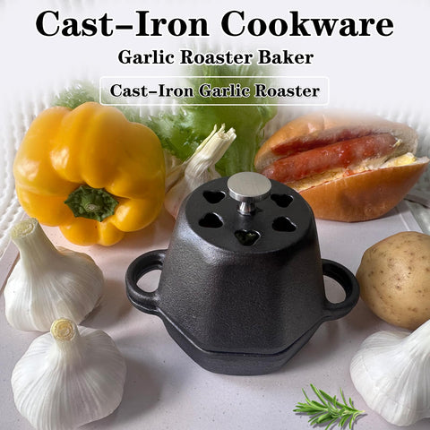 BOLVOUD Garlic Roaster pre-seasoned cast iron offers durable performance