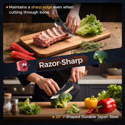BOMASS curved wood handle with full-tang construction for balance