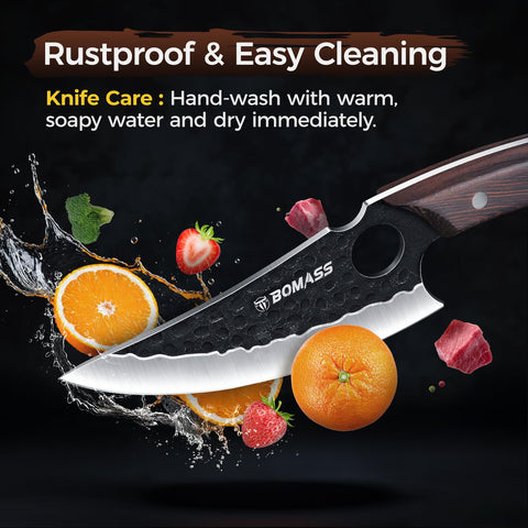 BOMASS kitchen knife set with ergonomic handle for comfortable long prep sessions.