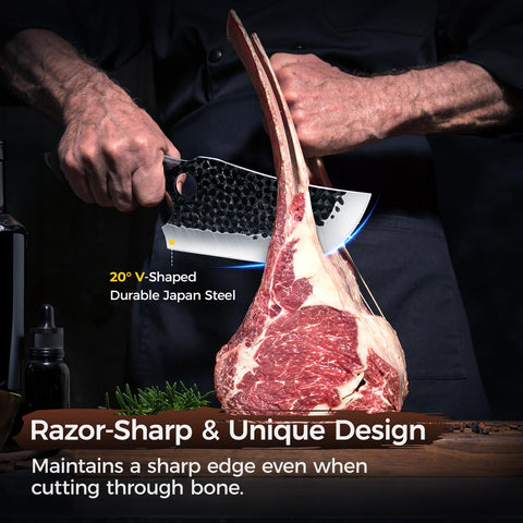 BOMASS meat cleaver 7.4-inch blade for efficient bone-in meat handling.