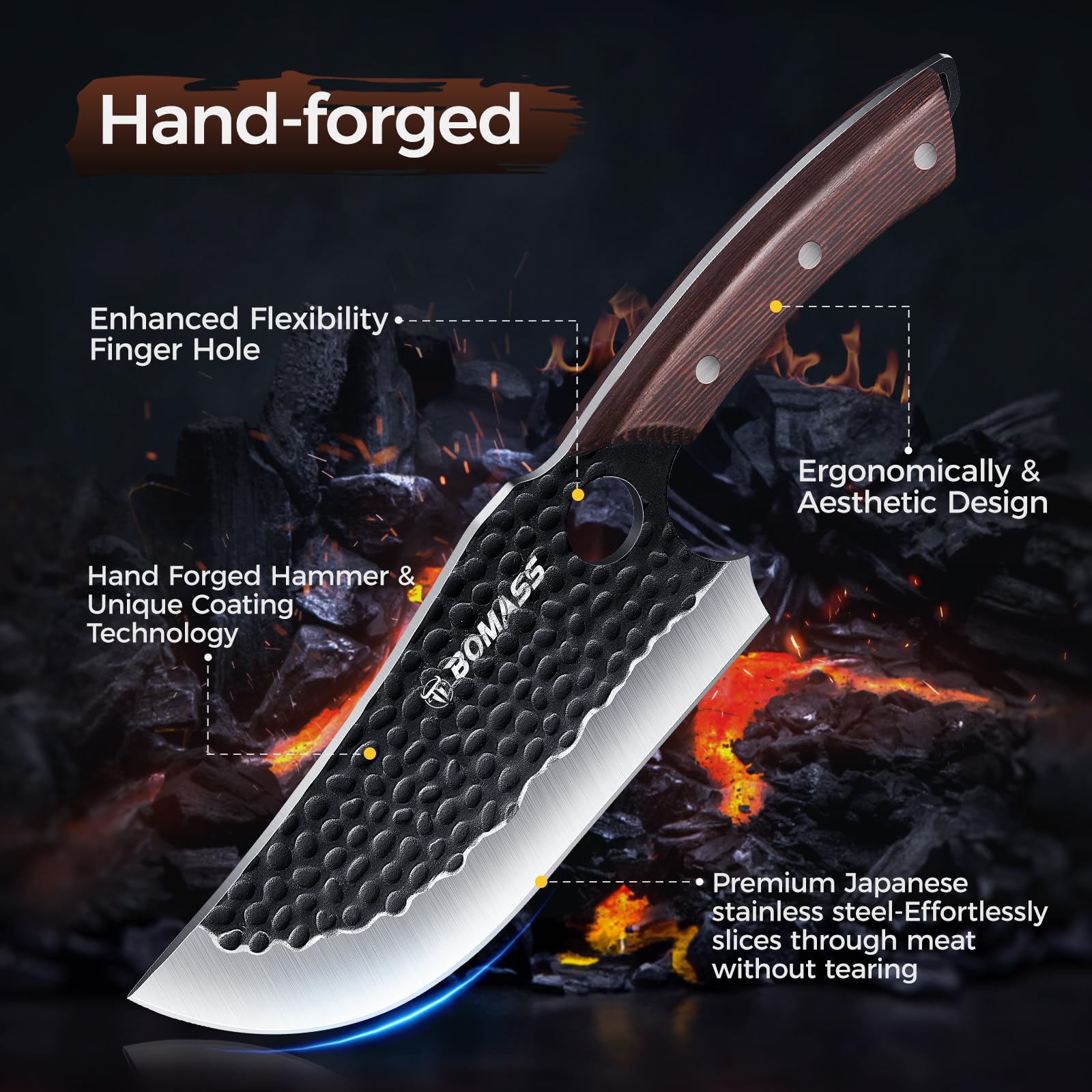 BOMASS Serbian chef knife 7.4-inch blade ideal for versatile kitchen slicing.