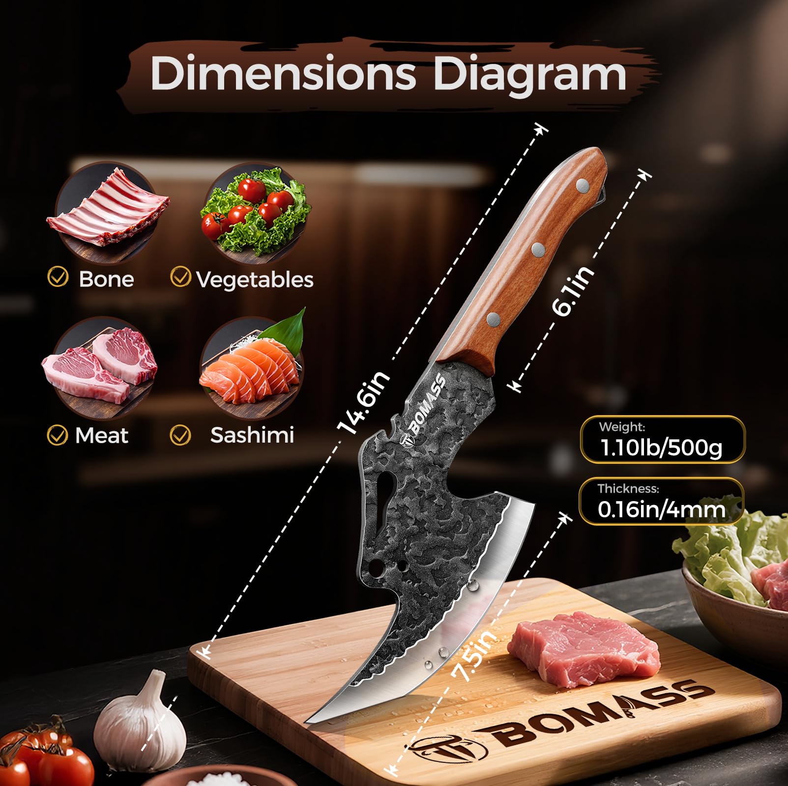 BOMASS Viking cleaver versatile tool for herbs to pizza