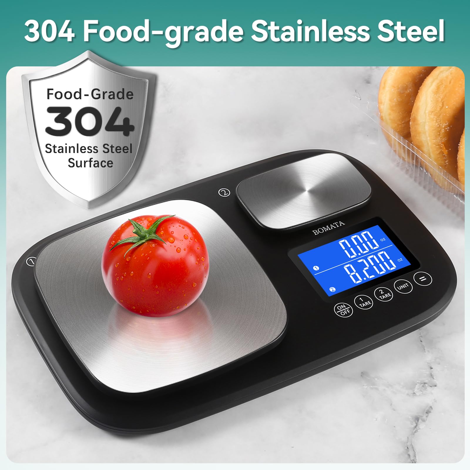 BOMATA with stainless steel pan for easy cleaning and safe food prep