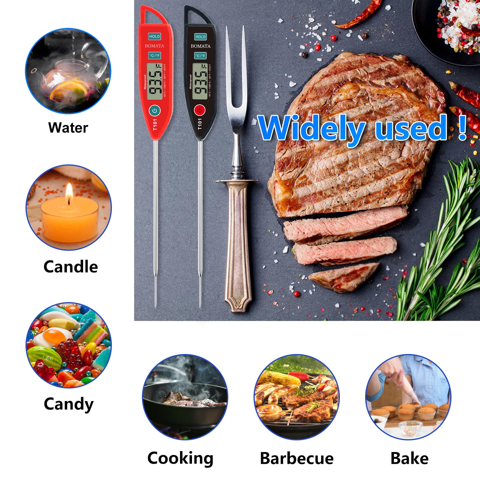BOMATA 5-inch food-safe probe ensures easy cleaning and versatile kitchen use