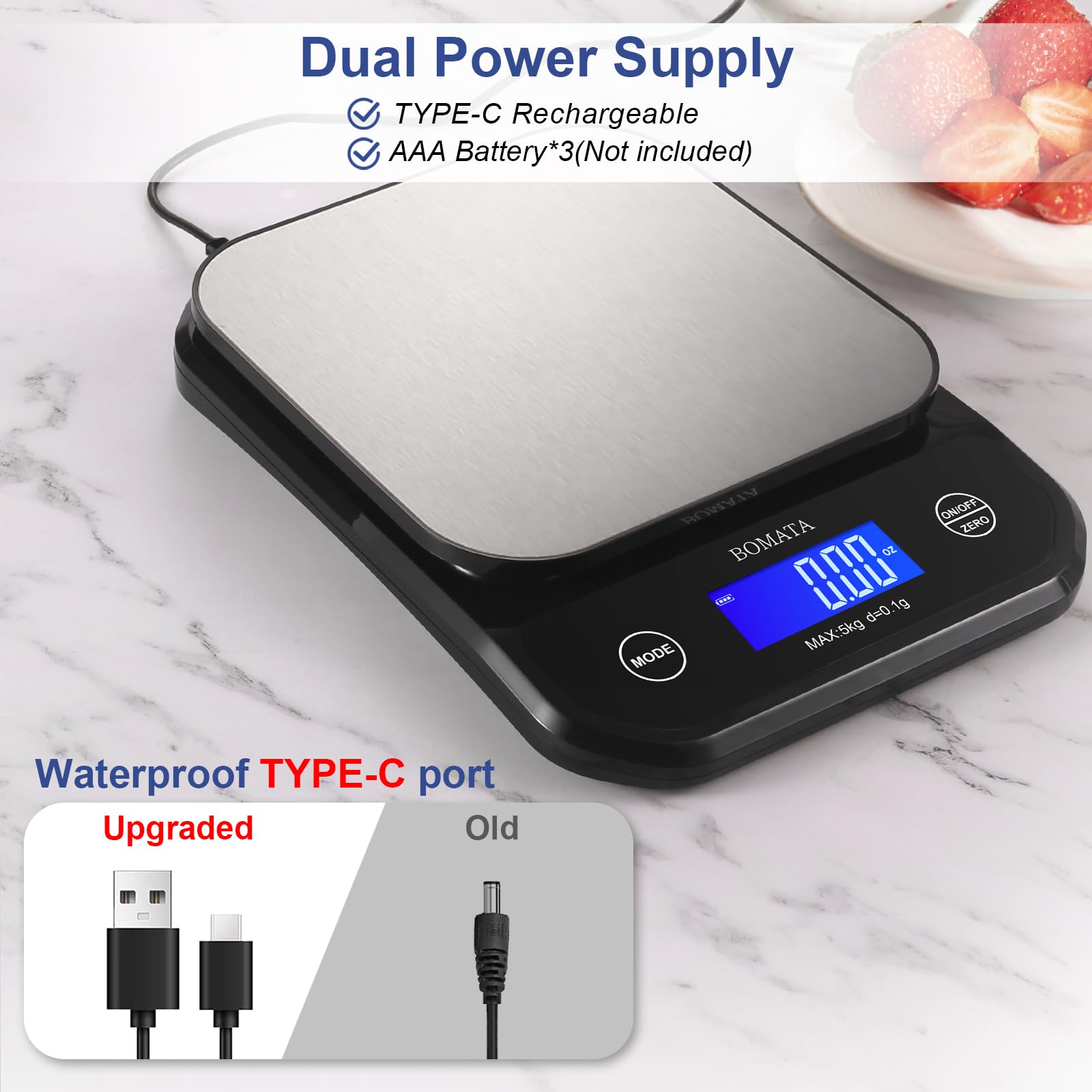 BOMATA Type-C rechargeable kitchen scale provides flexible power for busy kitchens