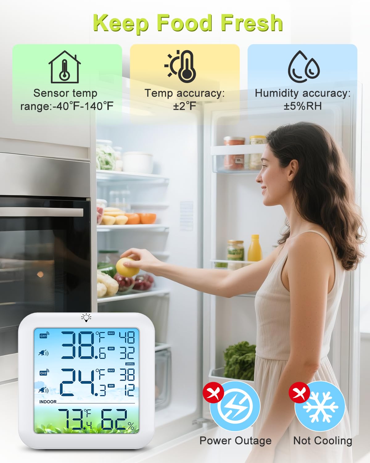 Bomivoi thermometer powered via USB with bright backlight for visibility.