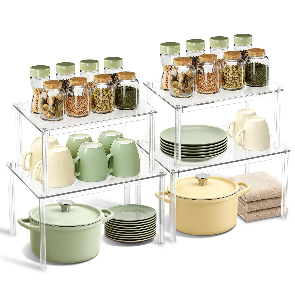 BOMOKS clear cabinet organizer with two levels for extra storage space.