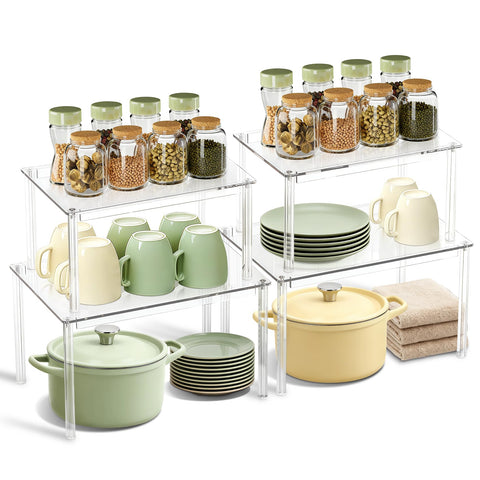 BOMOKS clear cabinet organizer with two levels for extra storage space.