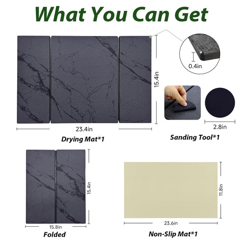 BOMOKS collapsible stone drying mat on counter demonstrates easy storage and full-counter coverage.
