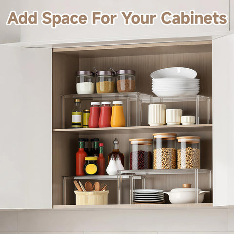 BOMOKS double layer spice rack in clear acrylic enhances accessibility.