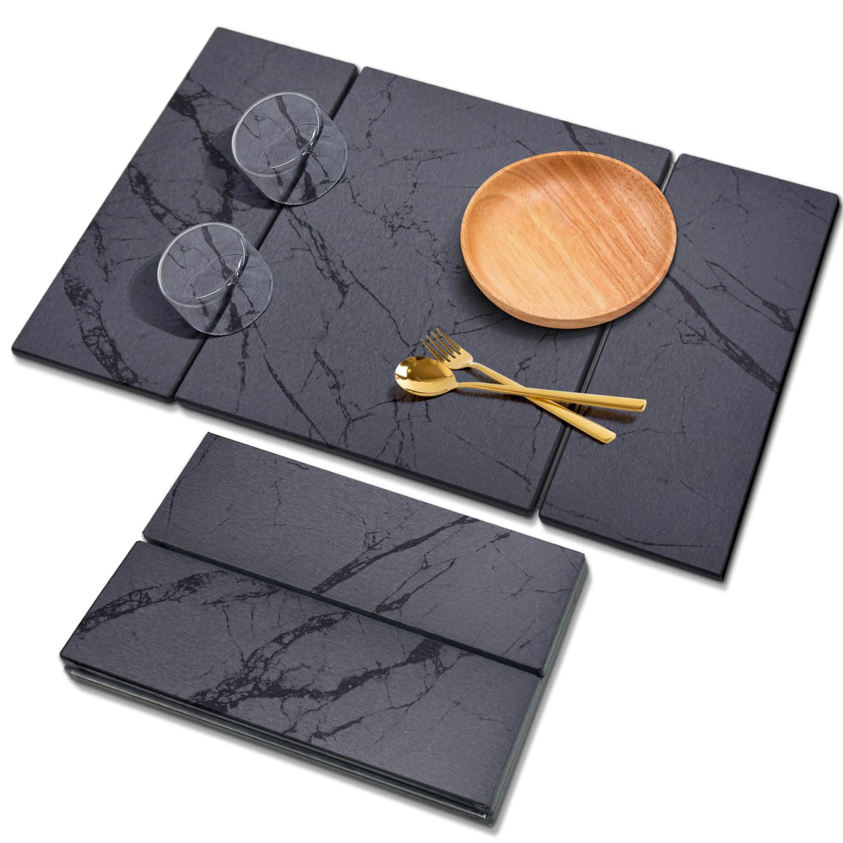 BOMOKS large stone drying mat unfolded on counter for drying dishes.