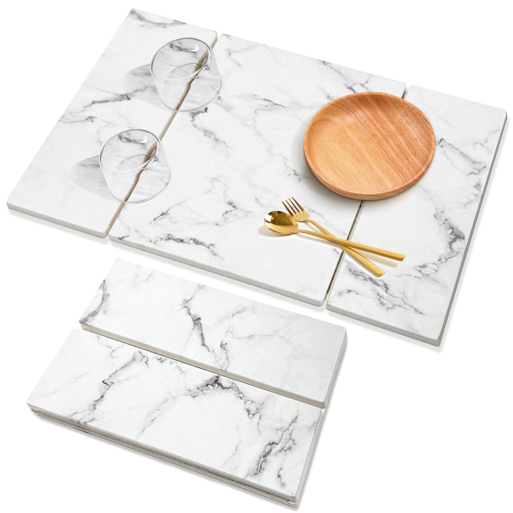Bomoks large stone drying mat on a kitchen counter showing broad drying surface and absorbency.