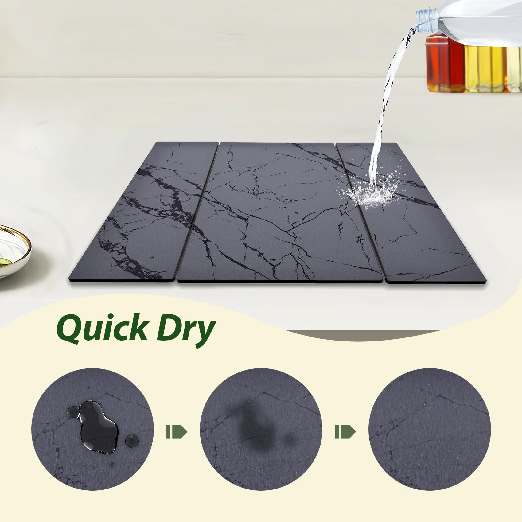 BOMOKS stone drying mat doubles as a heat-resistant pad for hot pots.